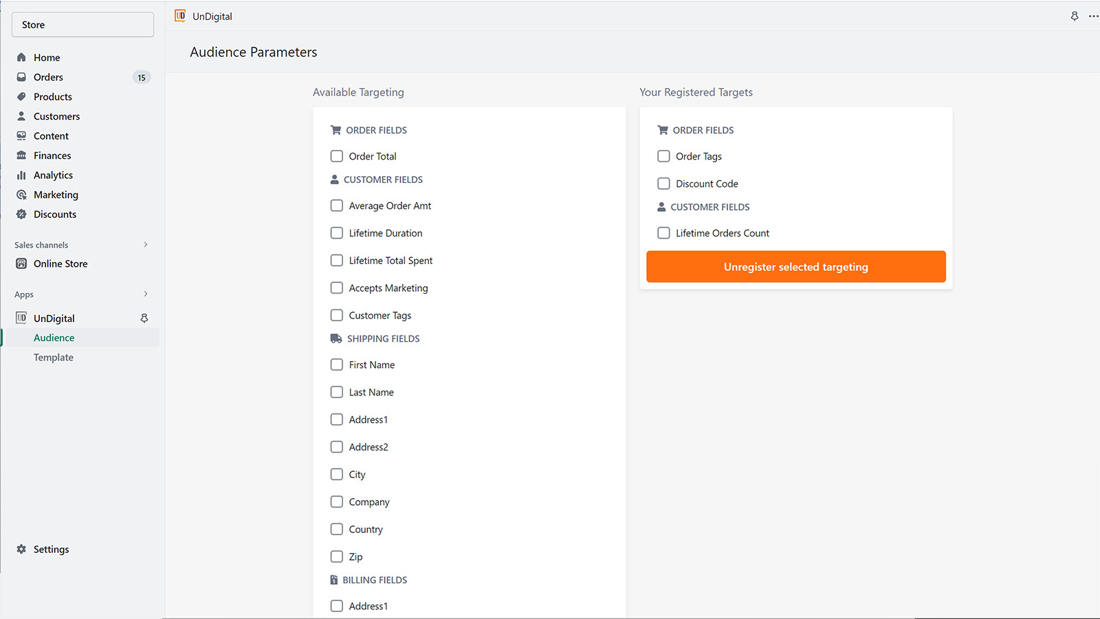 Registration of fields to use for targeting and personalization