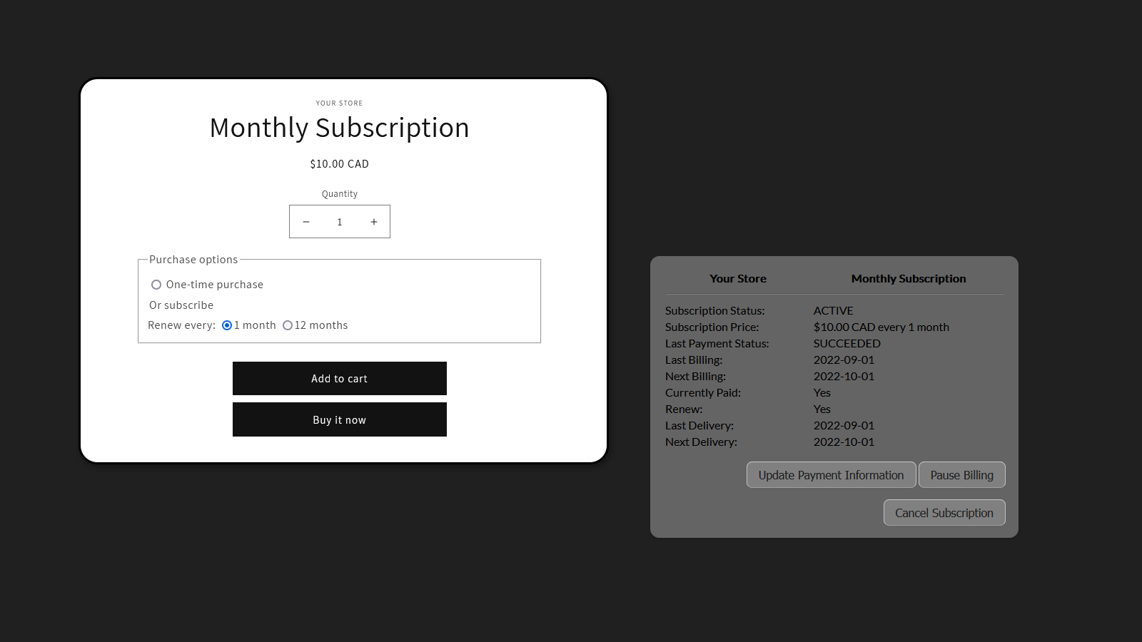 Subscription purchase, subscription management.