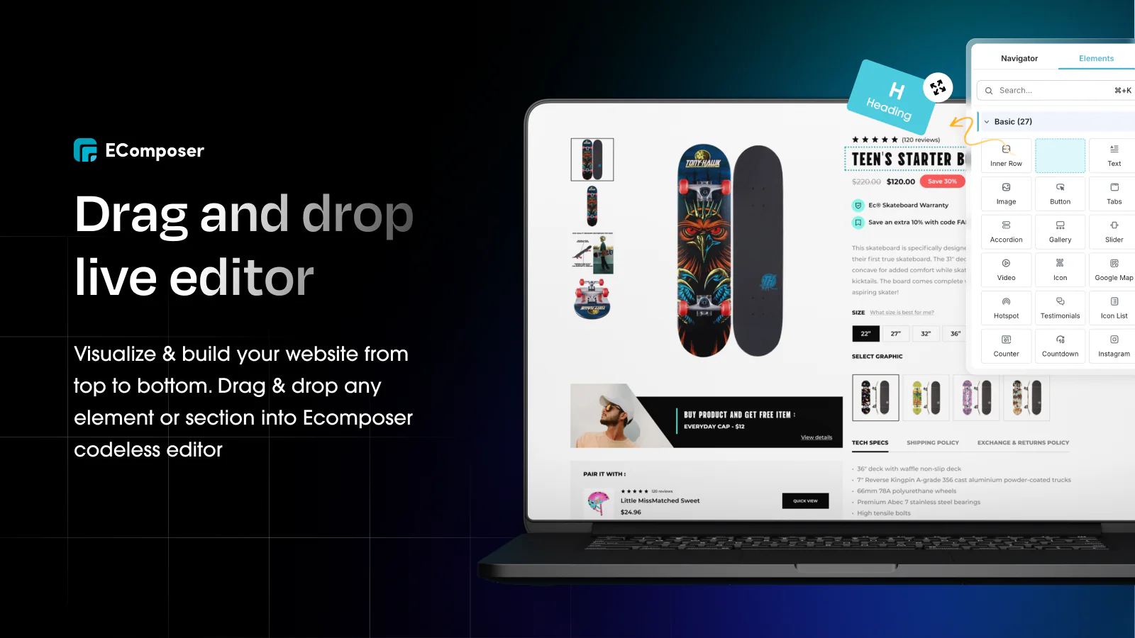 Live Drag & Drop Editor, kein Code erforderlich