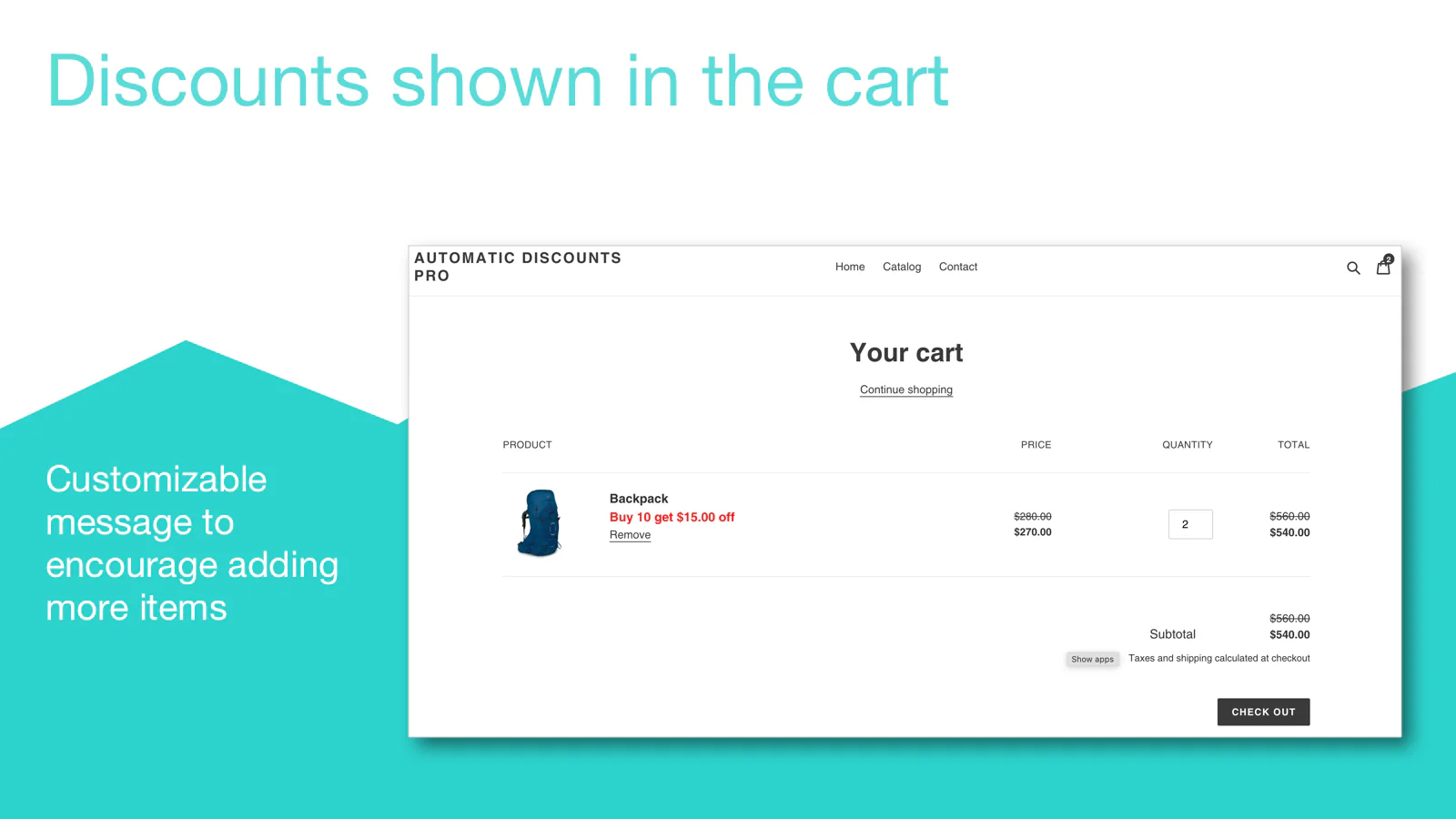 Discount and upsell shown in cart