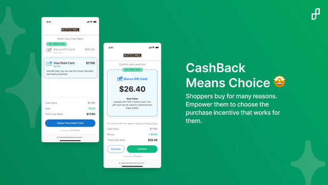 incentive selection screens showing variety in shopper choice