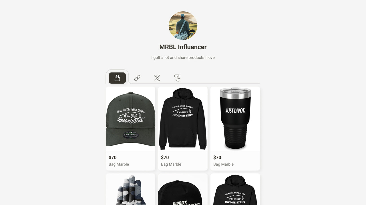 Produkter på Influencer's link-in-bio