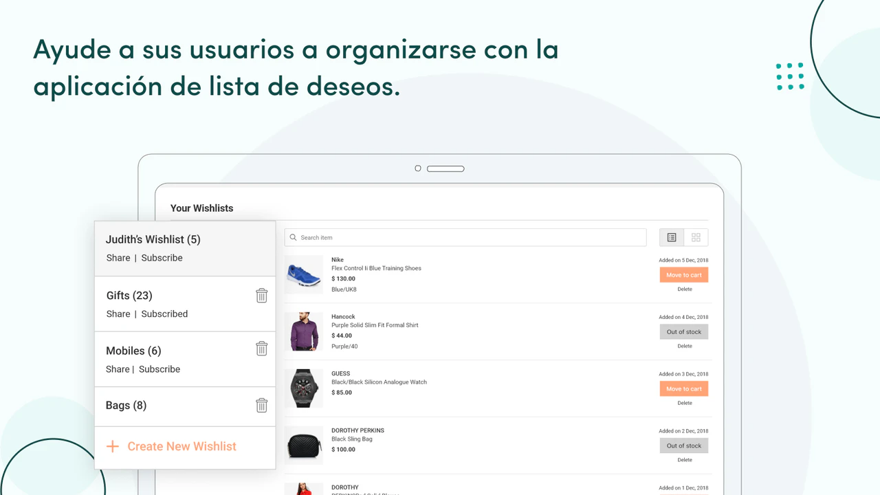 Cree múltiples listas de deseos y opciones productos favoritos