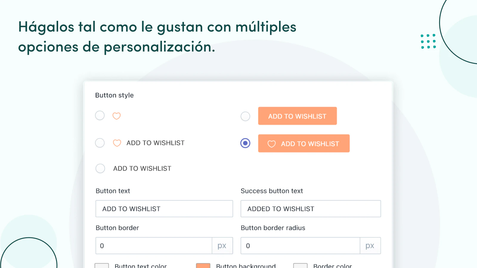 Amplia personalizacion de la página y boton de la lista de deseo