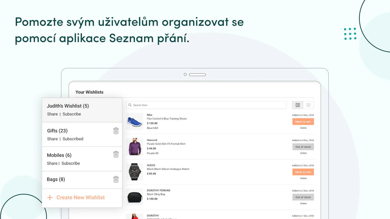 K dispozici je více seznamů a možností oblíbených produktů.