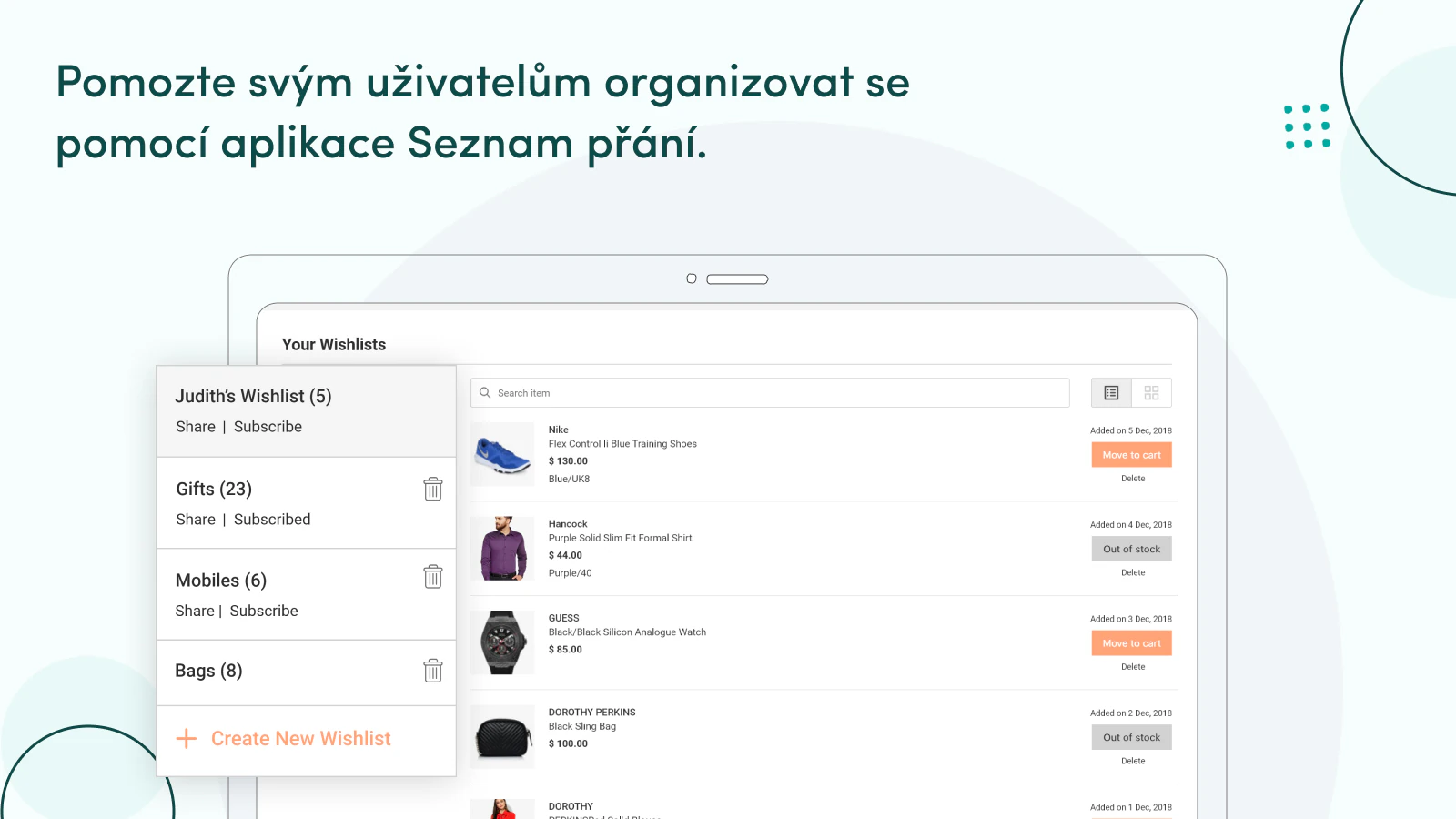 K dispozici je více seznamů a možností oblíbených produktů.