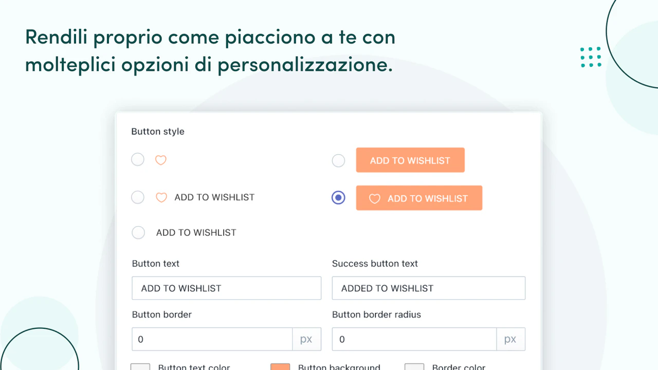 Varie pagine Wishlist personalizzate i pulsanti dei desideri.