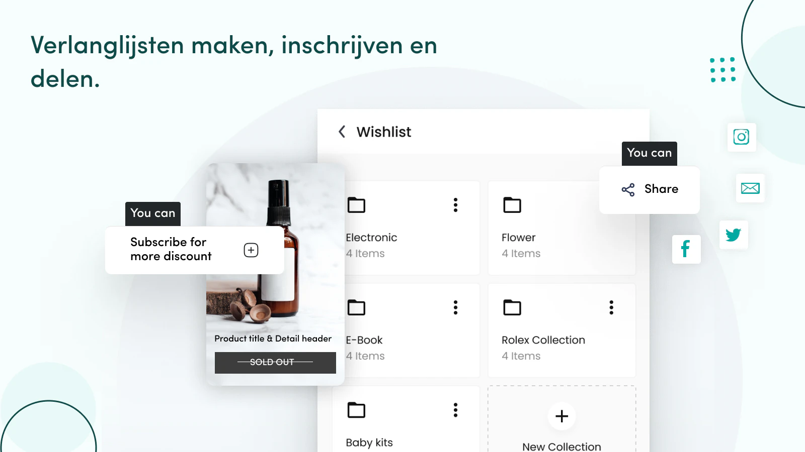 Creëer, abonneer en deel wishlists met guest wishlists.