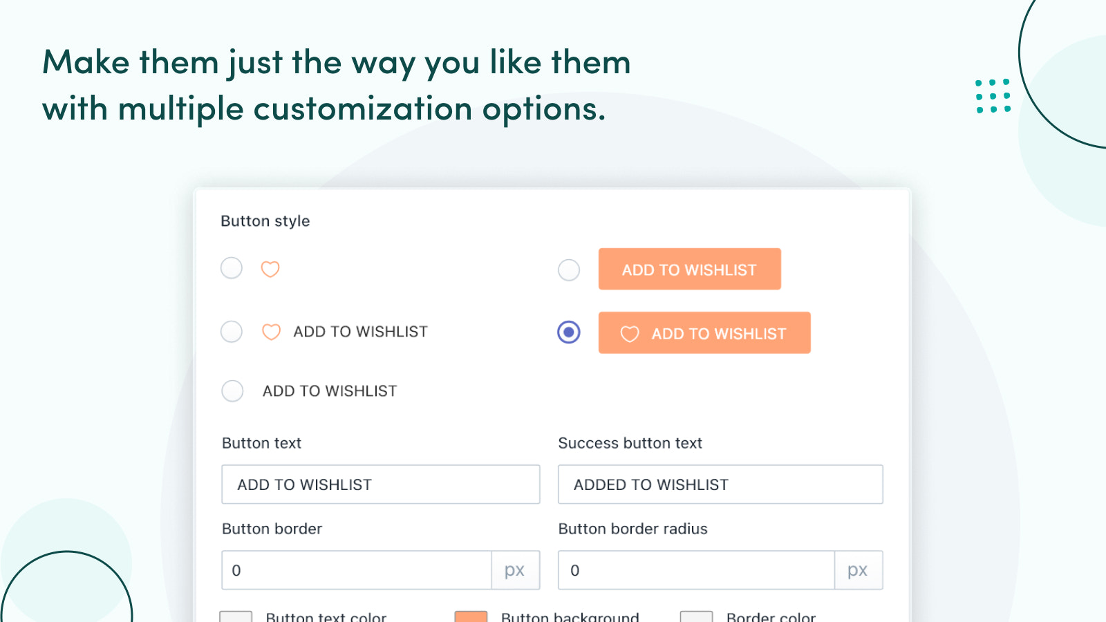 Numerous wishlist page customizations for wishlist buttons.