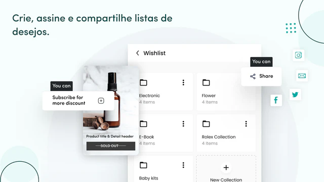 Crie, subscreva, e partilhe listas de desejos com convidados.