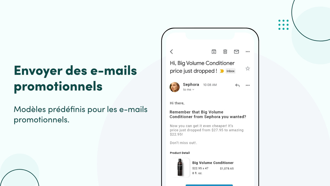 Modèles prédéfinis pour les e-mails promotionnels.