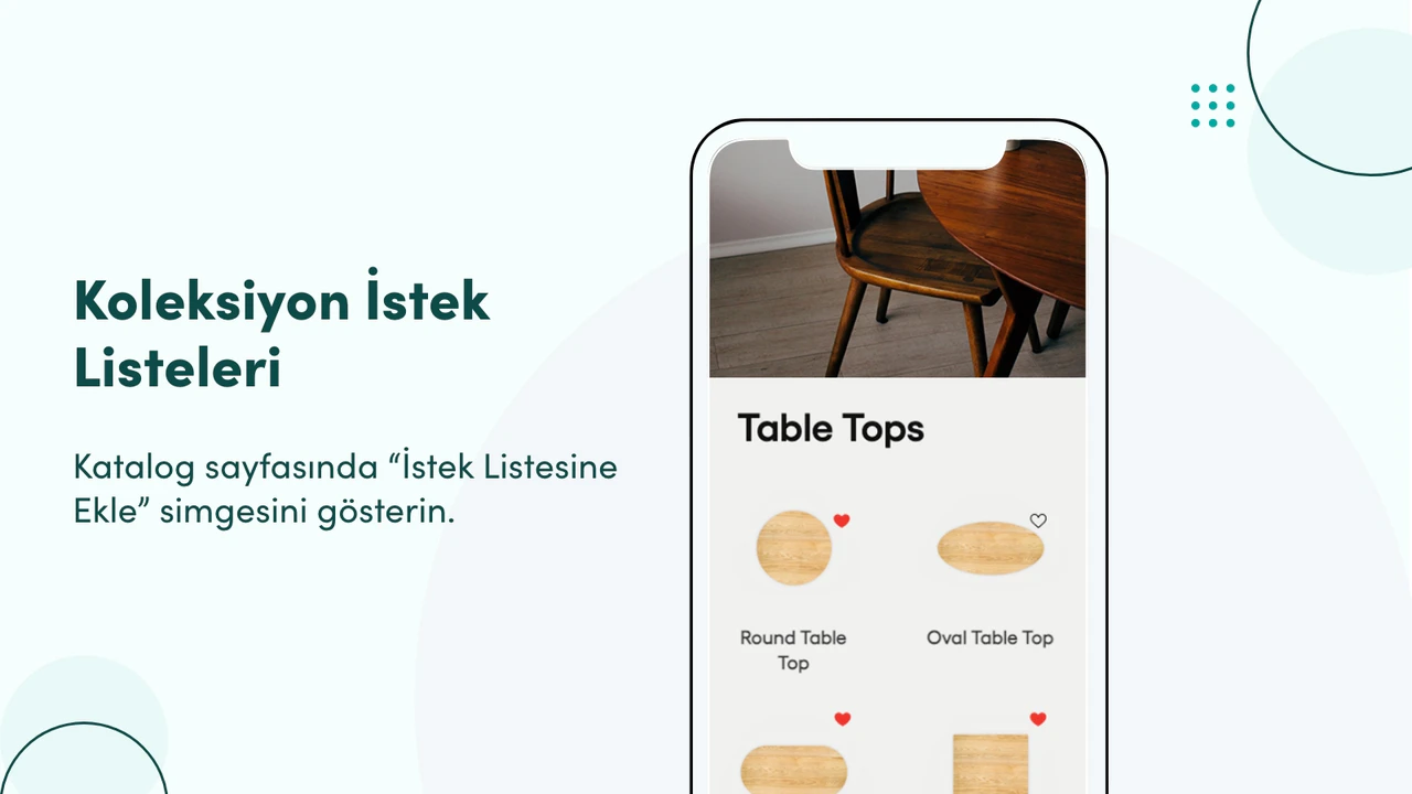 Katalog sayfasında “İstek Listesine Ekle” simgesini gösterin.