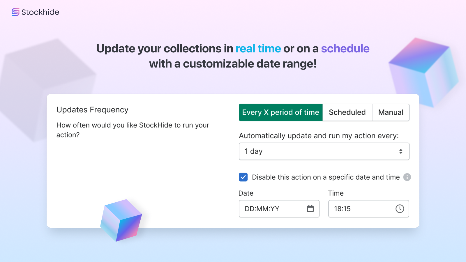 Update collections in real time or on a schedule & date range