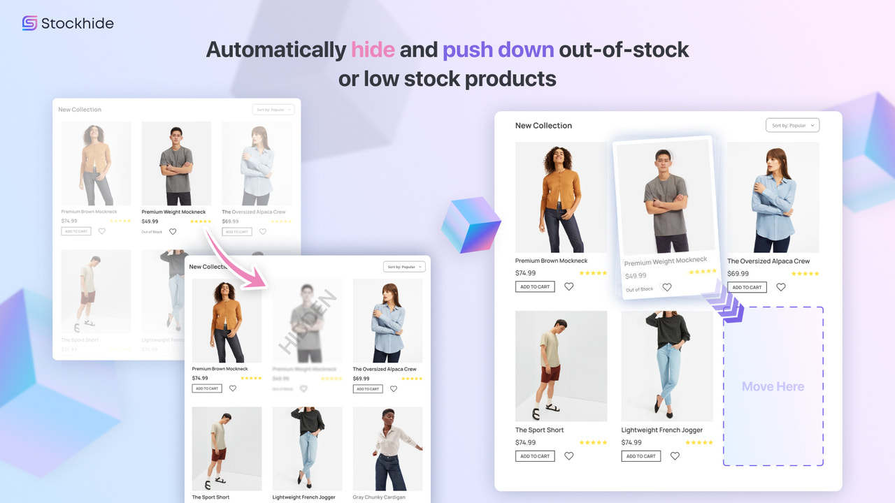 Automatically hide, redirect or push down out-of-stock