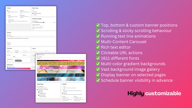 Multiple banner positions, scrolling behaviours, fonts and more.