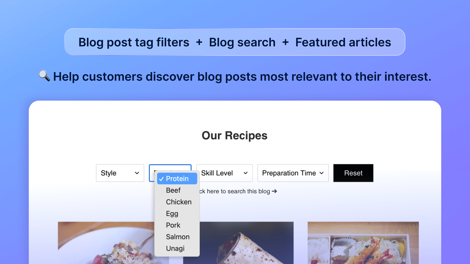 Filtro de etiquetas de publicaciones de blog para blog de Shopify. Ideal para recetas