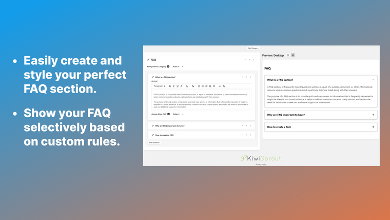 KiwiSprout FAQ Builder Screenshot