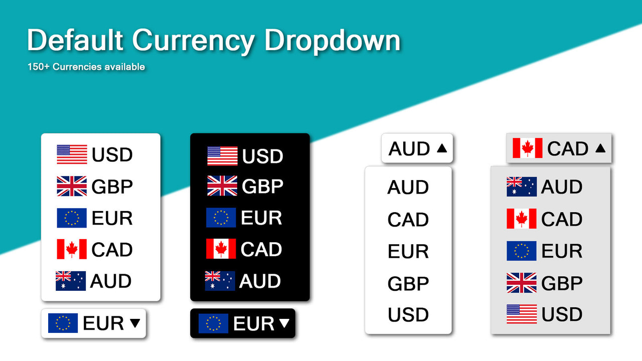 Default currency selector component