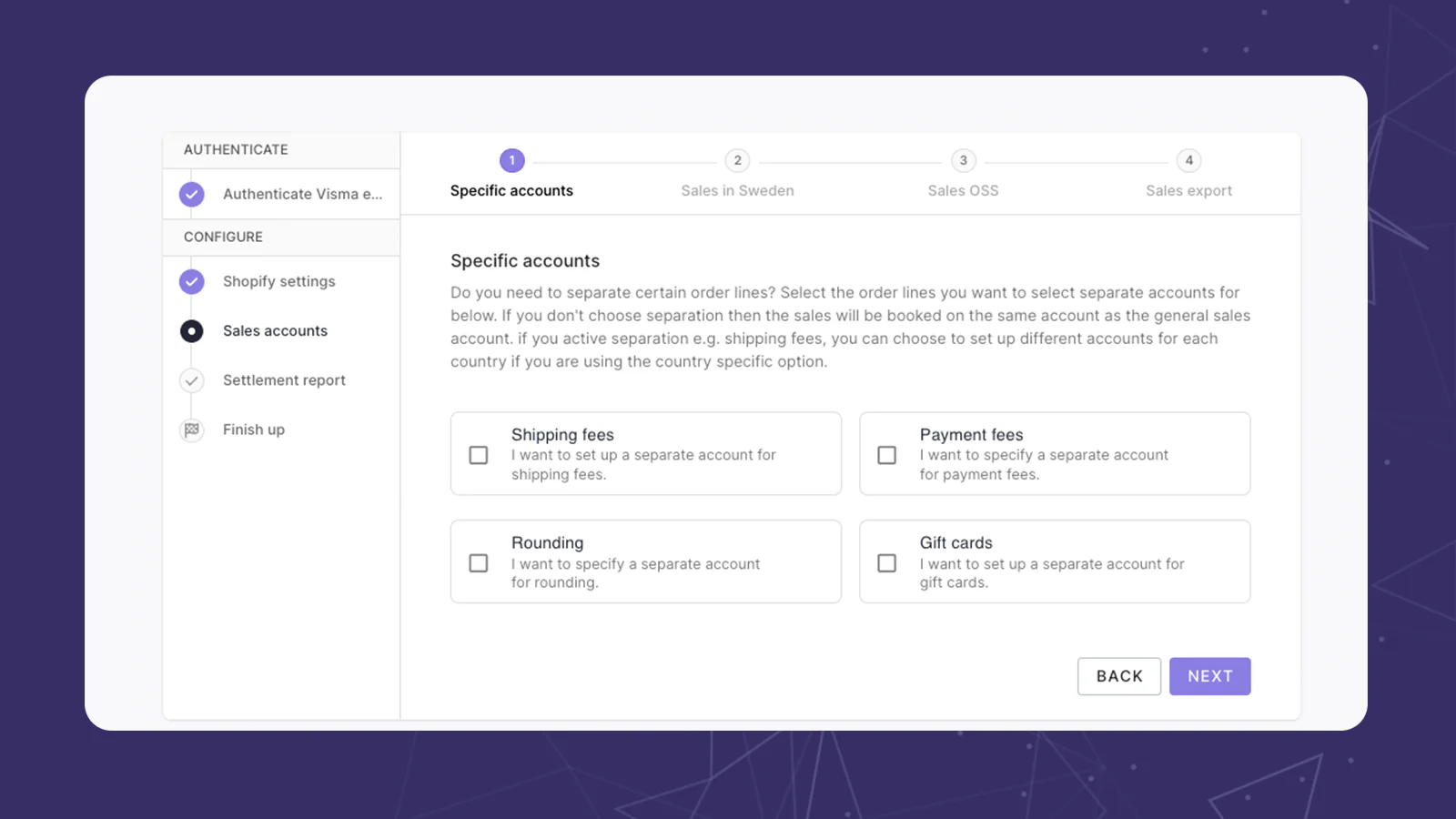 Configuration of accounts for custom order lines