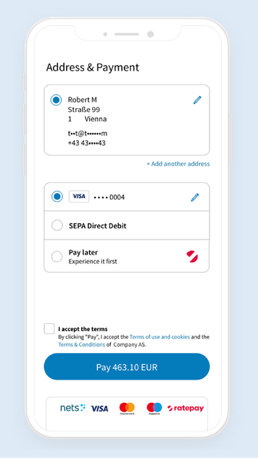 mobilvisning af nets easy checkout