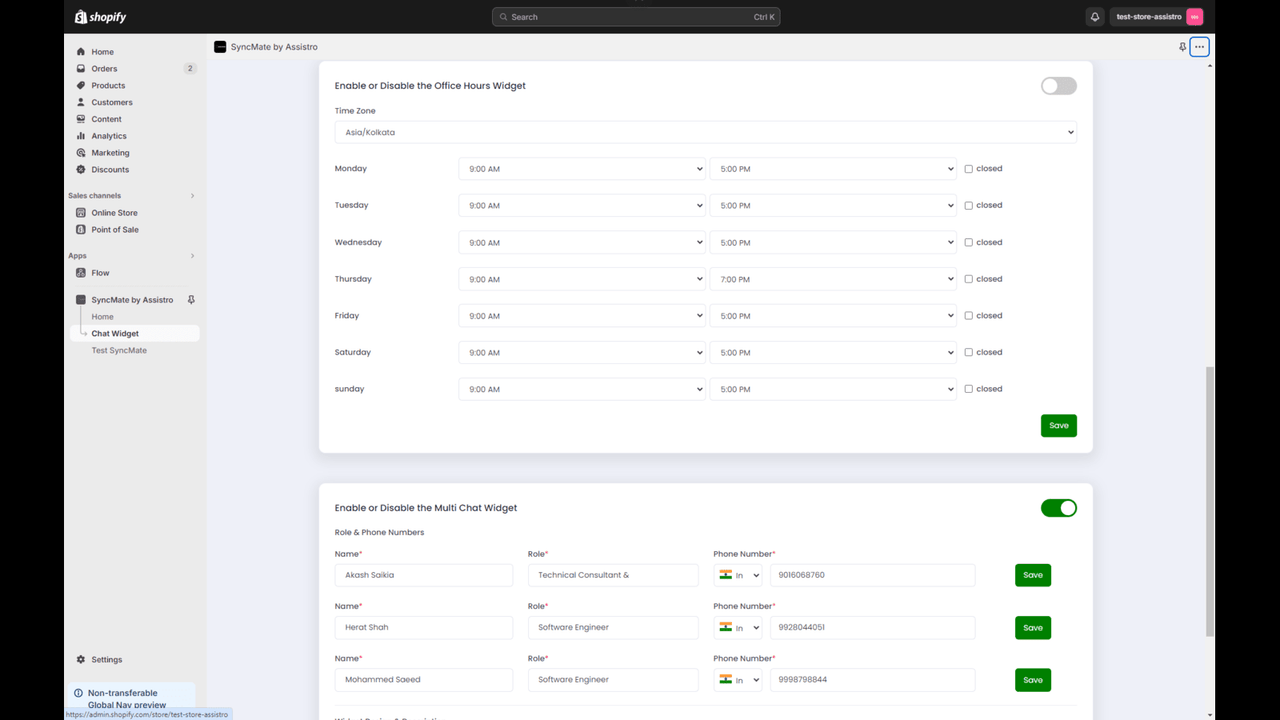 Ställ in kontorstider & flera chatt-widgets