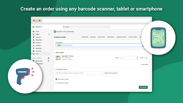 Crea un pedido usando un escáner de códigos de barras, tableta o smartphone