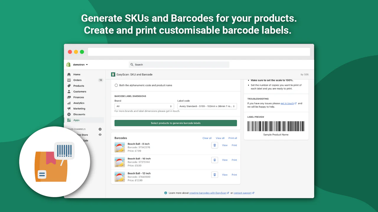 SKU- und Barcode-Generator und drucken Sie Barcodelabels