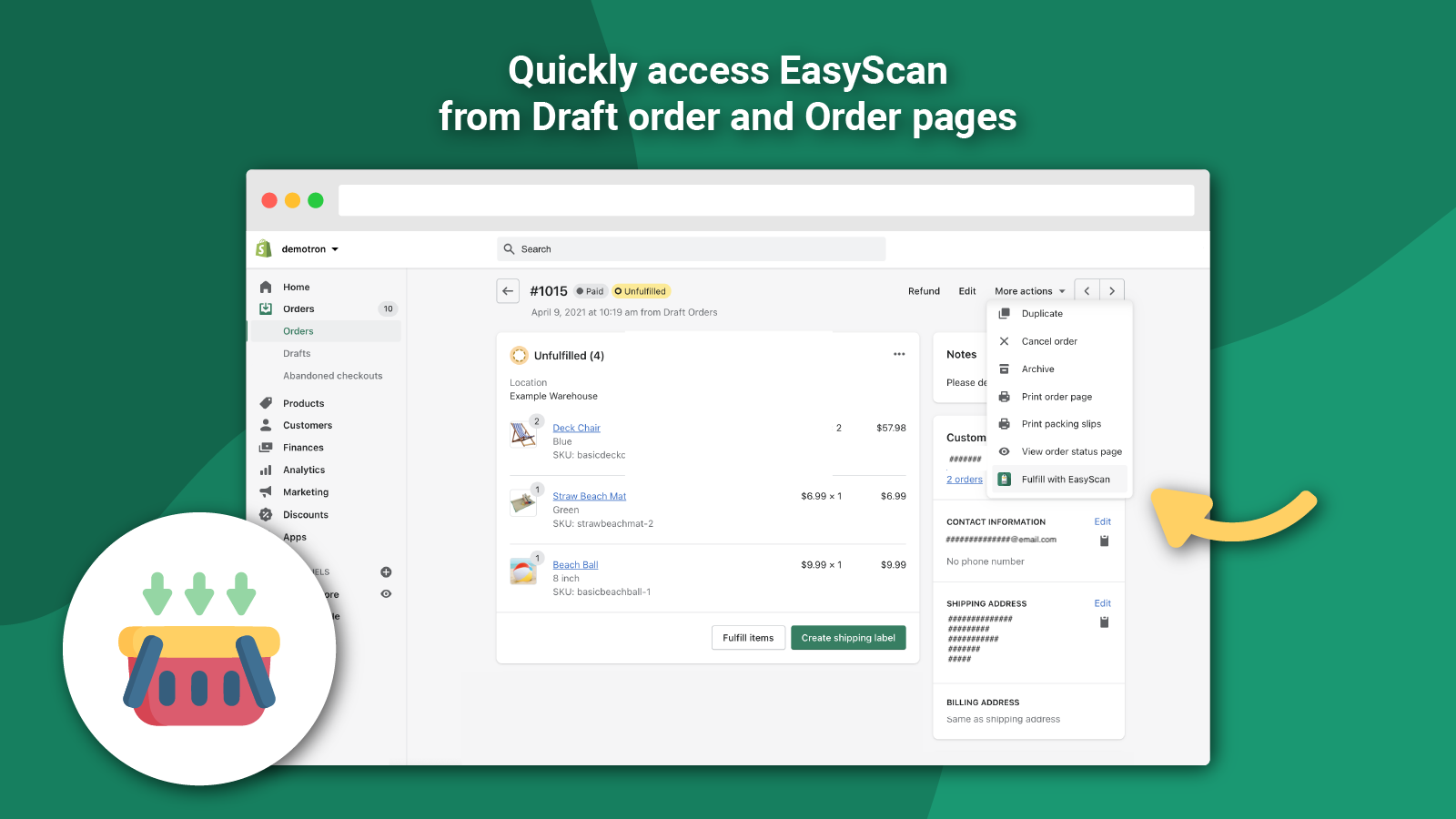 Quick access from draft order and order pages
