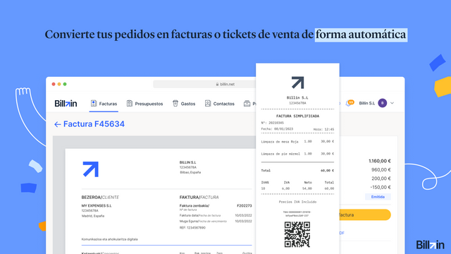 Convierte automáticamente tus pedidos en facturas o tickets 