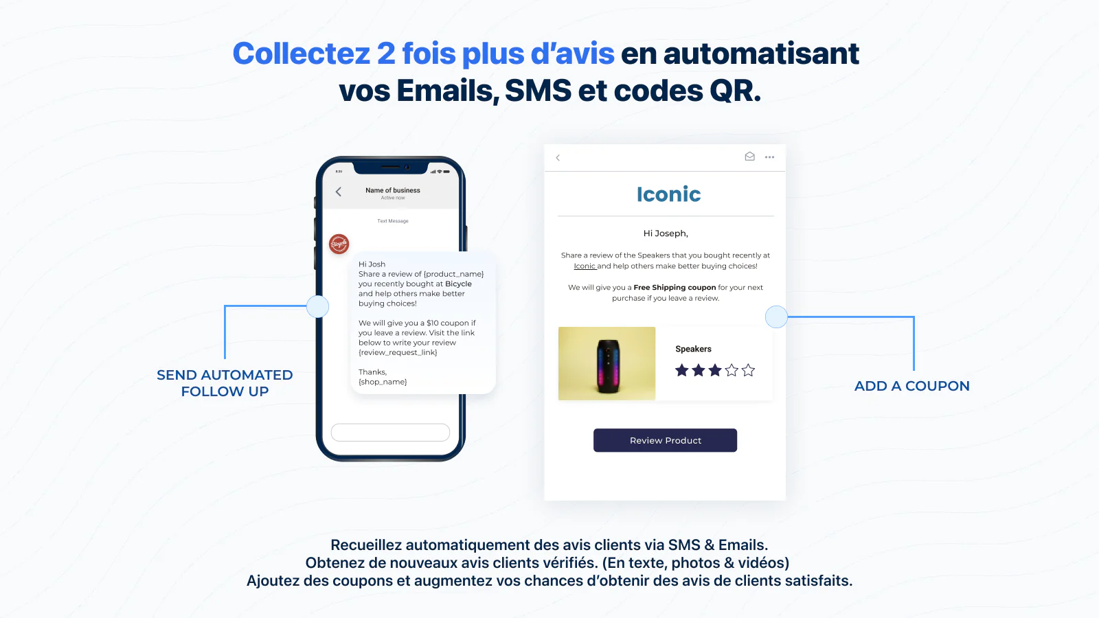 formulaires d'avis, envoi d'emails & sms pour collectez des avis