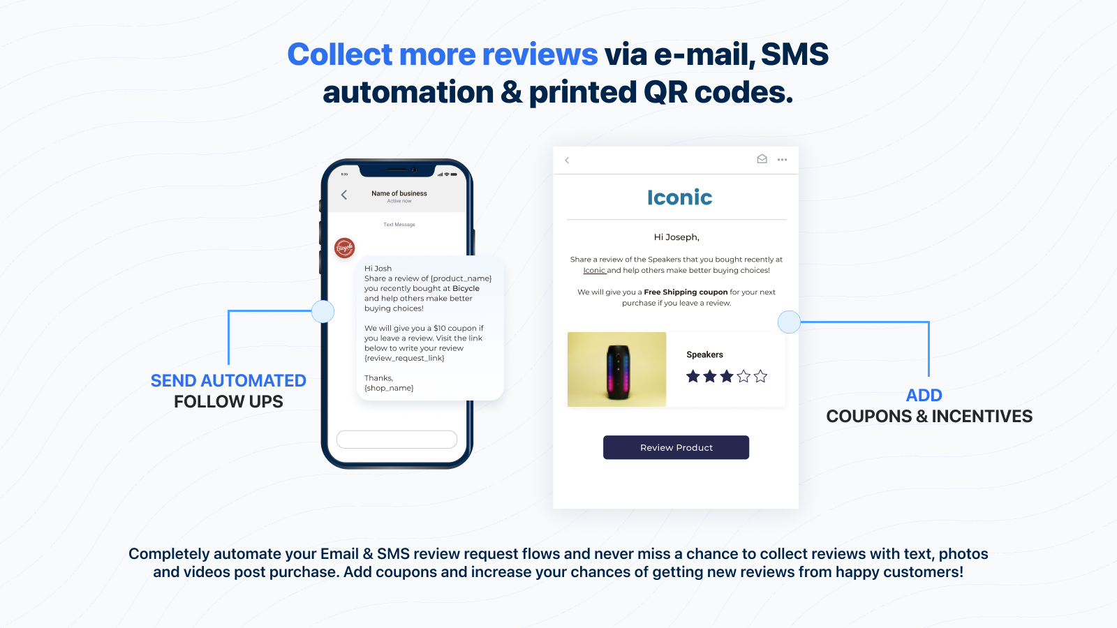 product reviews form. Review email, review sms, sales conversion