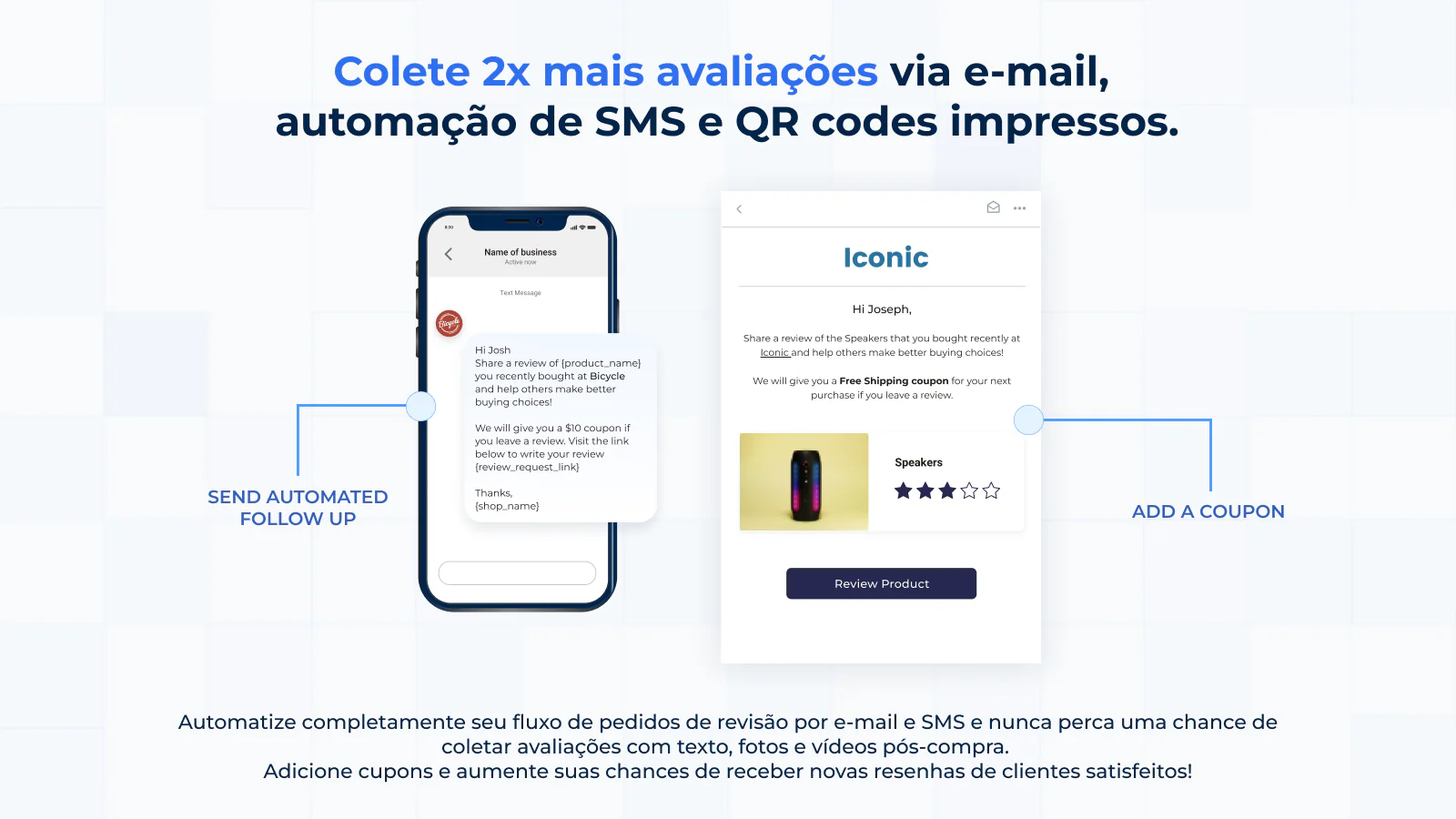 Formulário de avaliações em email, sms, conversão de vendas