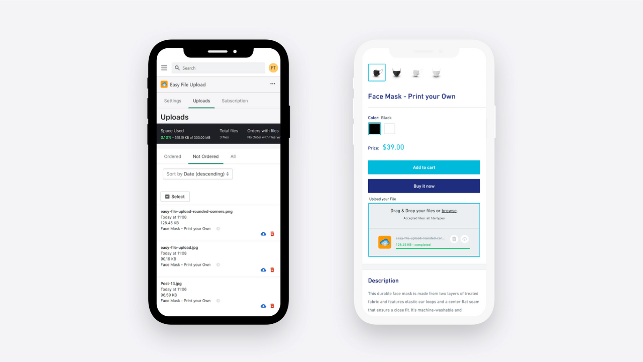 Comparação de visualização móvel - Configurações de backend e visualização de tema.