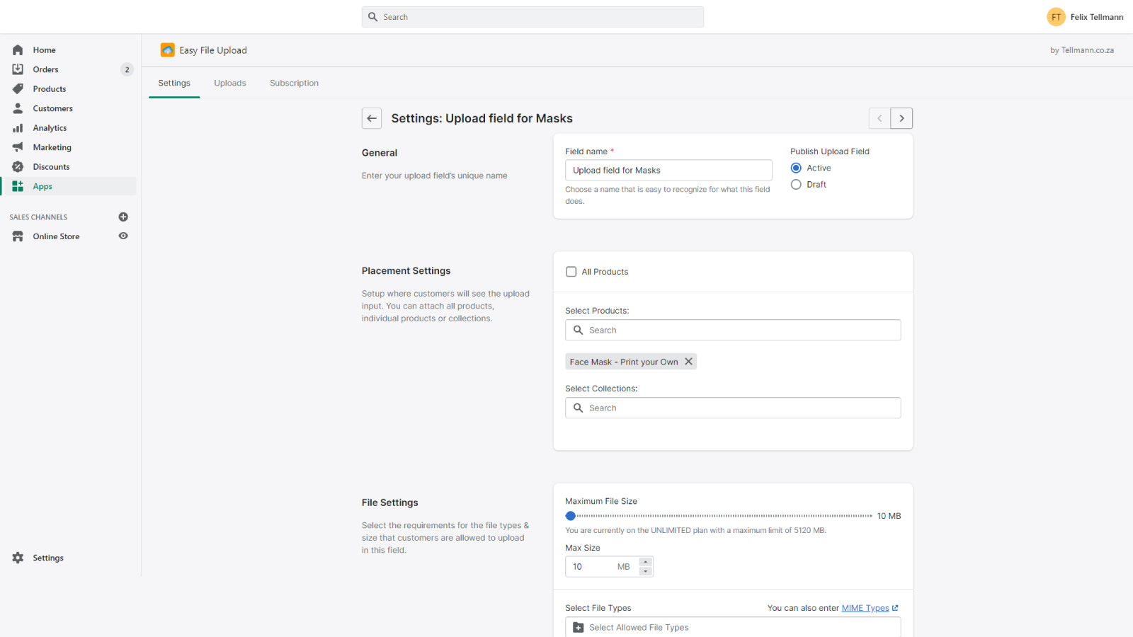 Configuración de la aplicación - Define fácilmente tus propios requisitos para las cargas.