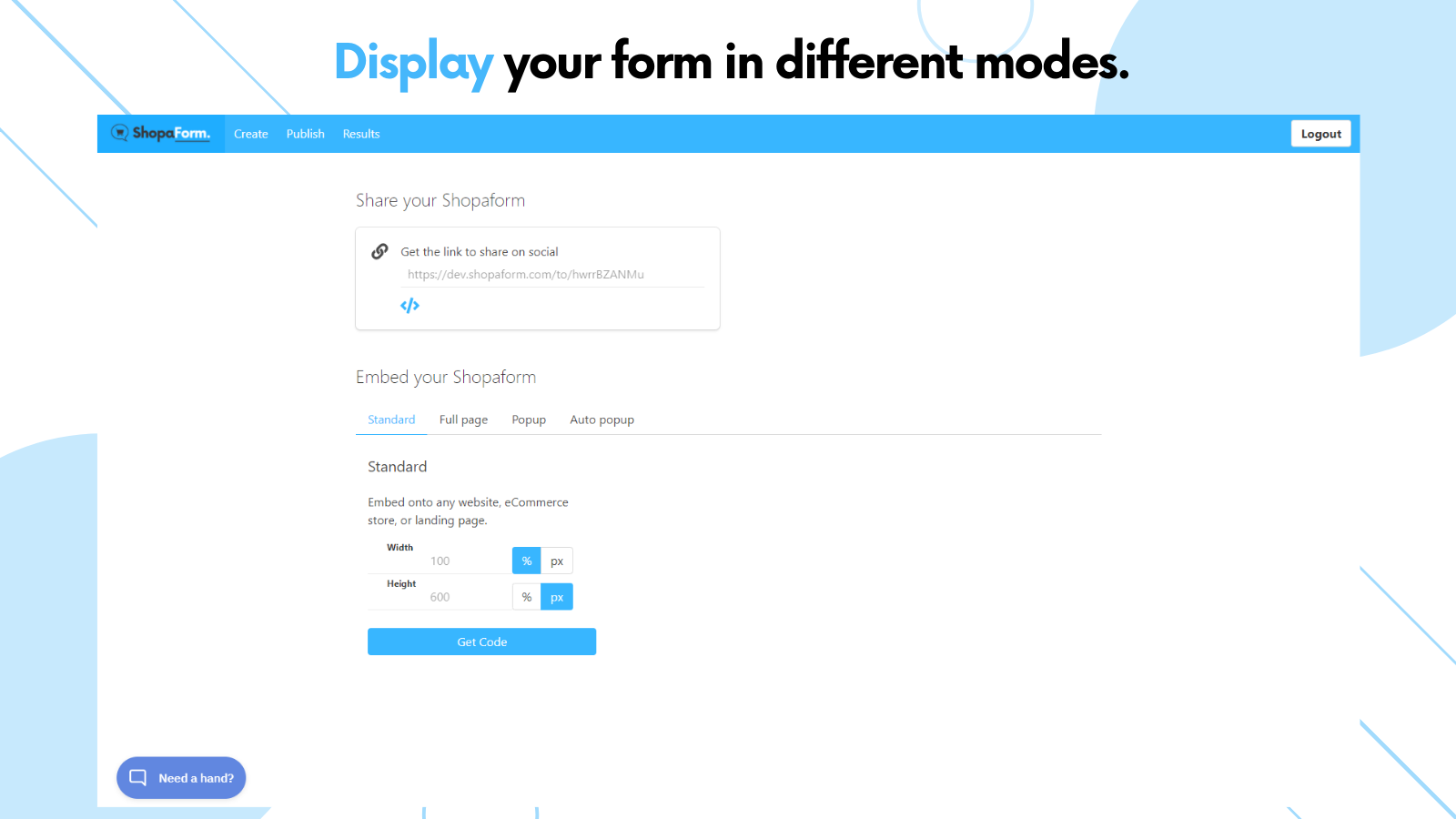 Shopaform Display Mode - Product Recommendation Quiz