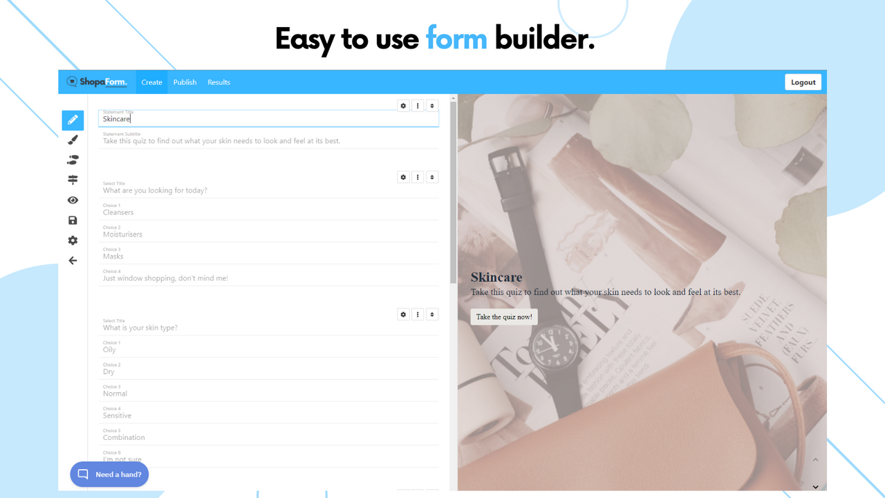 Shopaform Easy to Use Quiz Builder - Product Recommendation Quiz