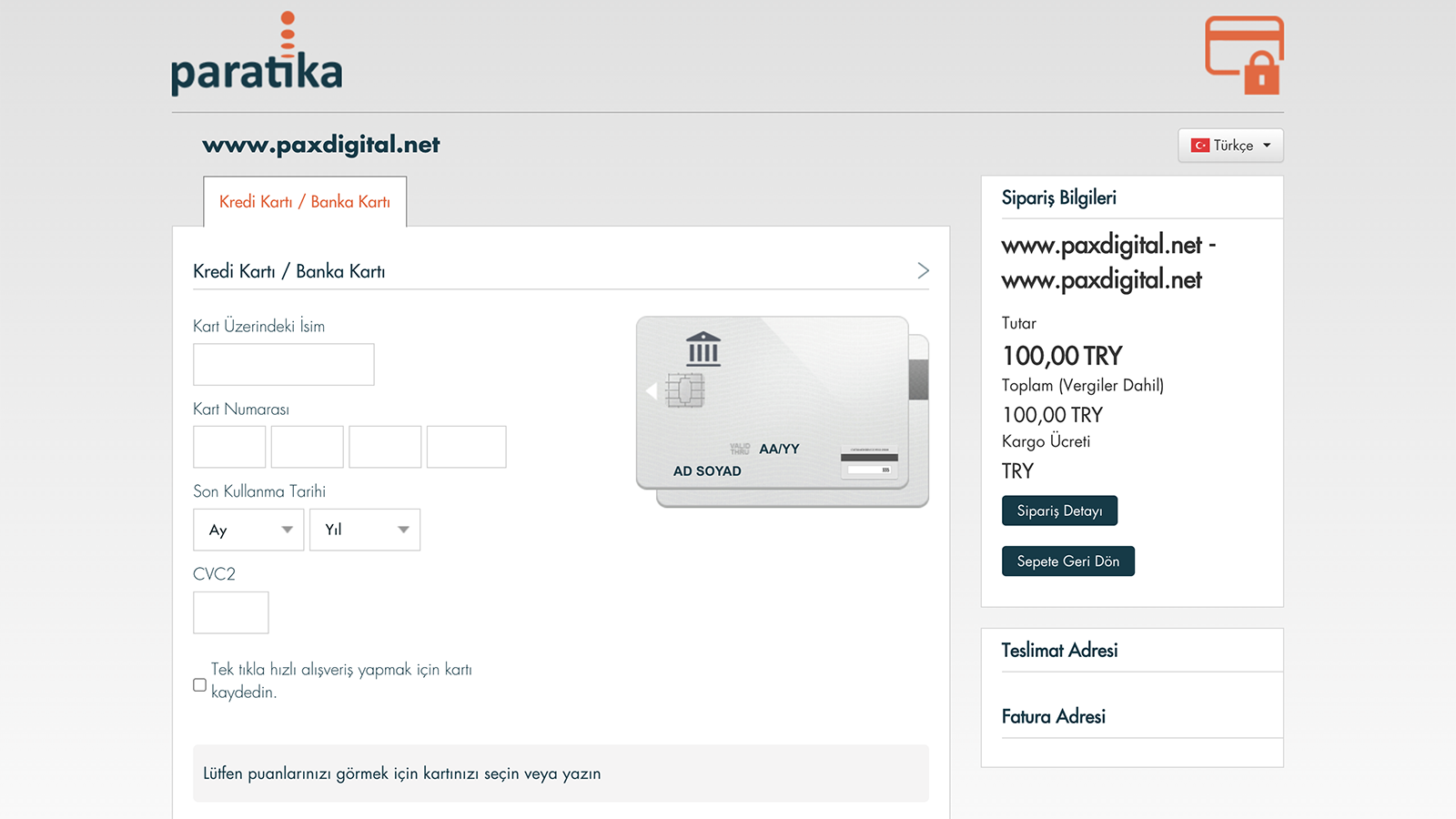 Paratika Sanal POS - Shopify Turquia POS Virtual de Pagamento 