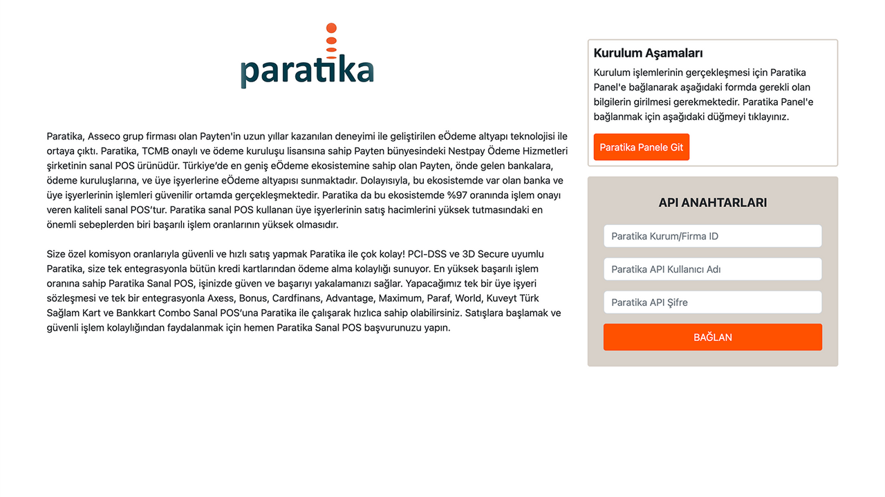 Paratika Sanal POS - Shopify Türkei Virtuelle POS-Zahlung 