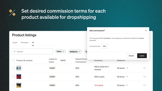 Set desired commission terms for each product