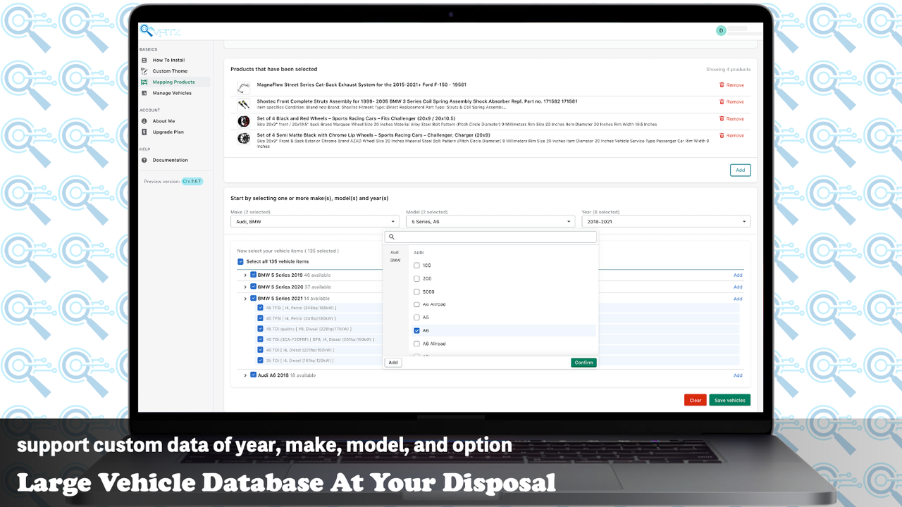 Opdateret DATABASE af køretøjs Mærker, Modeller og Trim. 