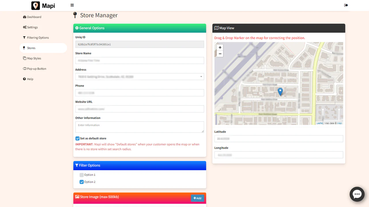 Store managing page.