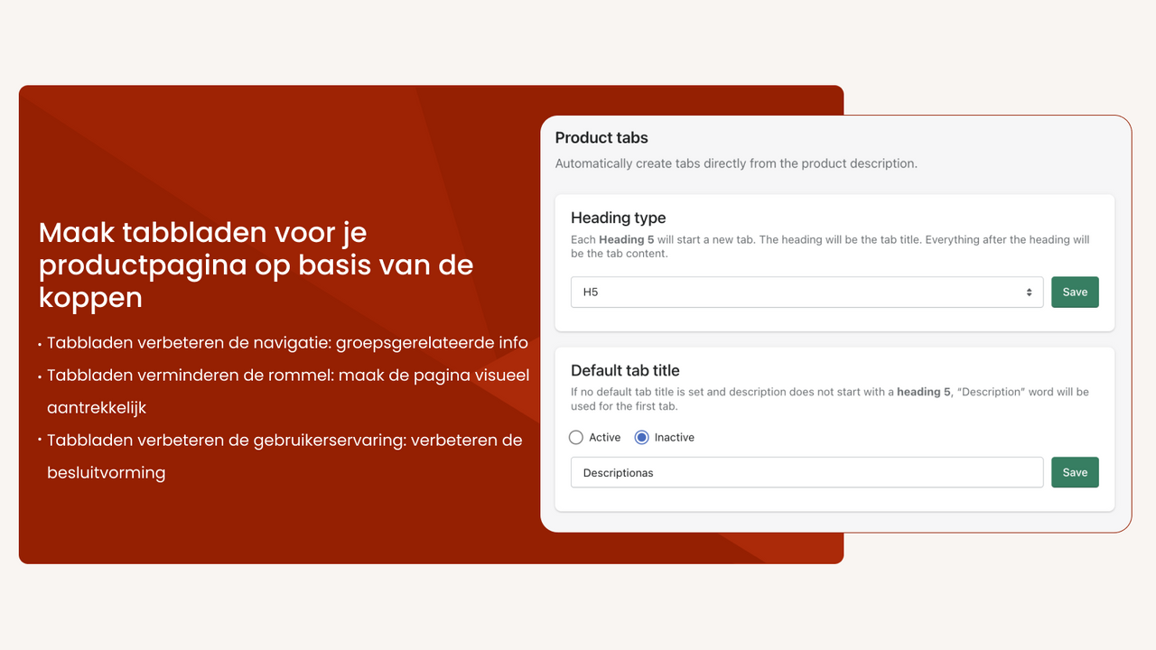 Maak tabbladen voor je productpagina op basis van de koppen