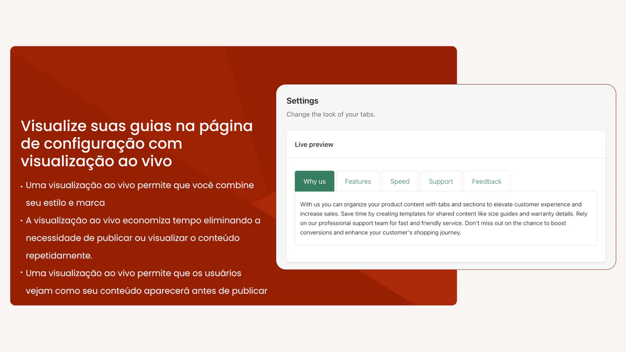 Pré-visualize abas na configuração com prévia ao vivo