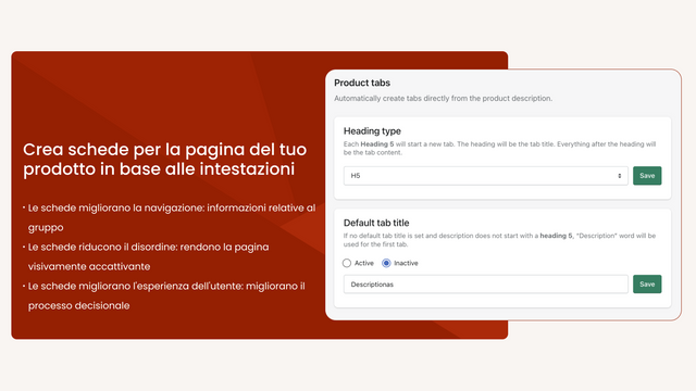 Crea schede per la pagina del prodotto in base alle intestazioni