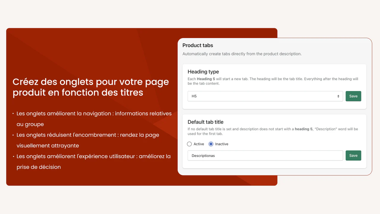 Créez des onglets pour votre page produit en fonction des titres