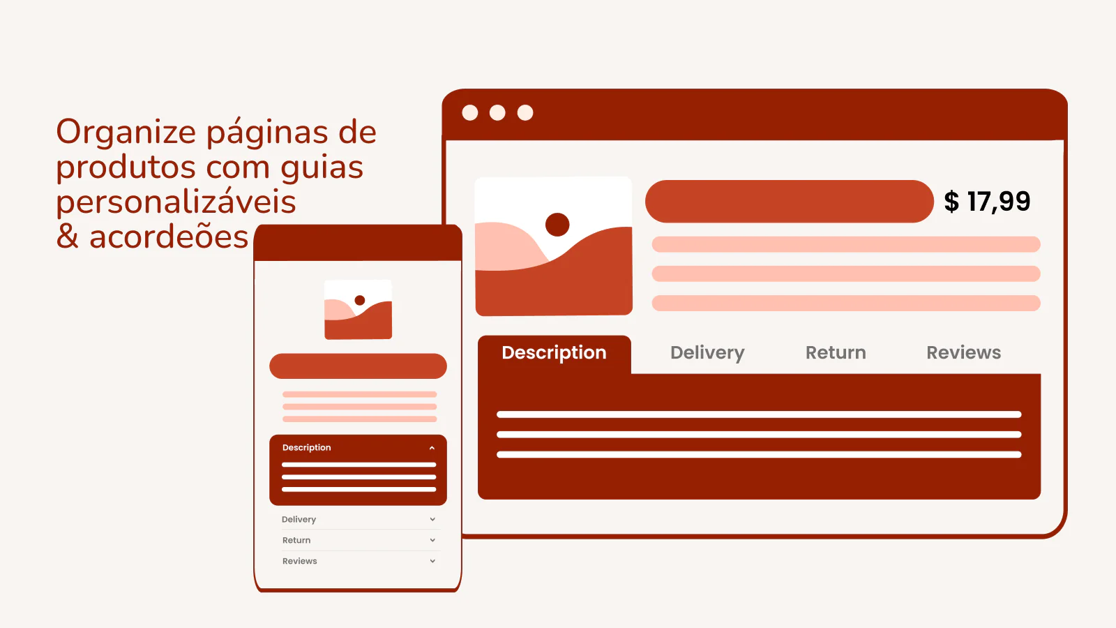 Adicione títulos para dividir as descrições do produto em guias