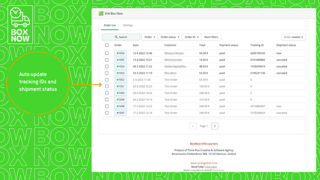 Atualização automática de IDs de rastreamento e status de envio