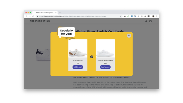 Freetargeting exit popup met gepersonaliseerde producten