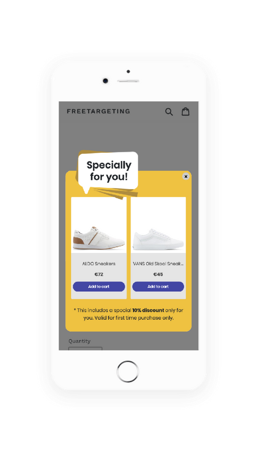 Popup Freetargeting avec réduction sur site mobile