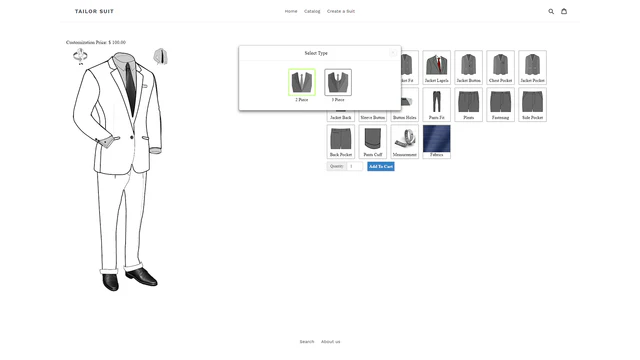 Opções de estilos do Tailor Suit